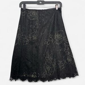Adrianna Black Lace Midi Skirt Whimsigoth Fairycore Romantic Roses A-Line RawHem
